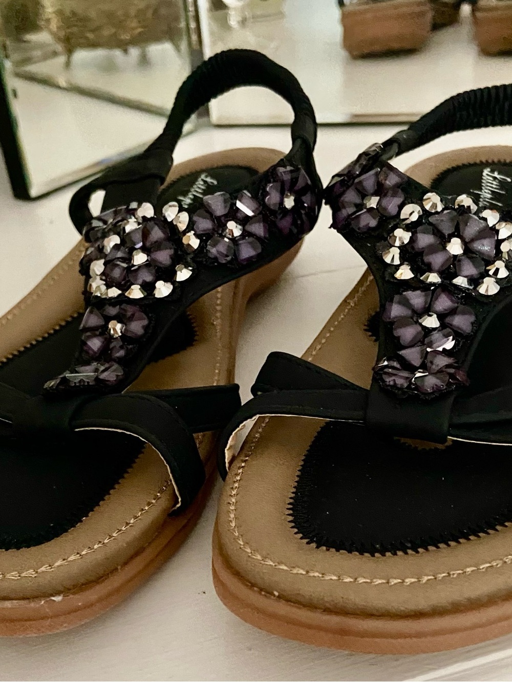 Black Bohemian Rhinestone Littleplue Sandals New